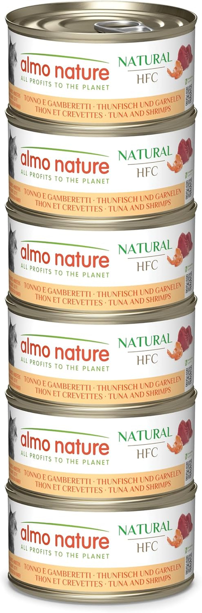 Almo Nature HFC Natural - Våtfoder för vuxna katter - Tonfisk och räkor - Mänsklig kvalitet, Glutenfri - 6 x 70g