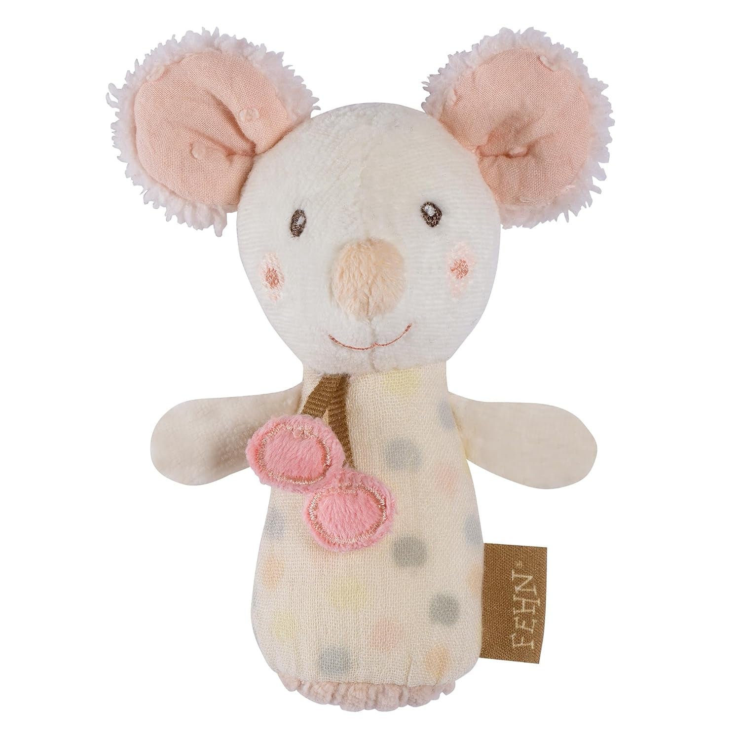 Fehn mini rattle utter - mini gripleksak för att skramla, famla och leka med ett mjukt och gosigt tygdjur - en lojal följeslagare för spädbarn och småbarn i åldern 0+ månader Baby Toys Naty Shop Mouse