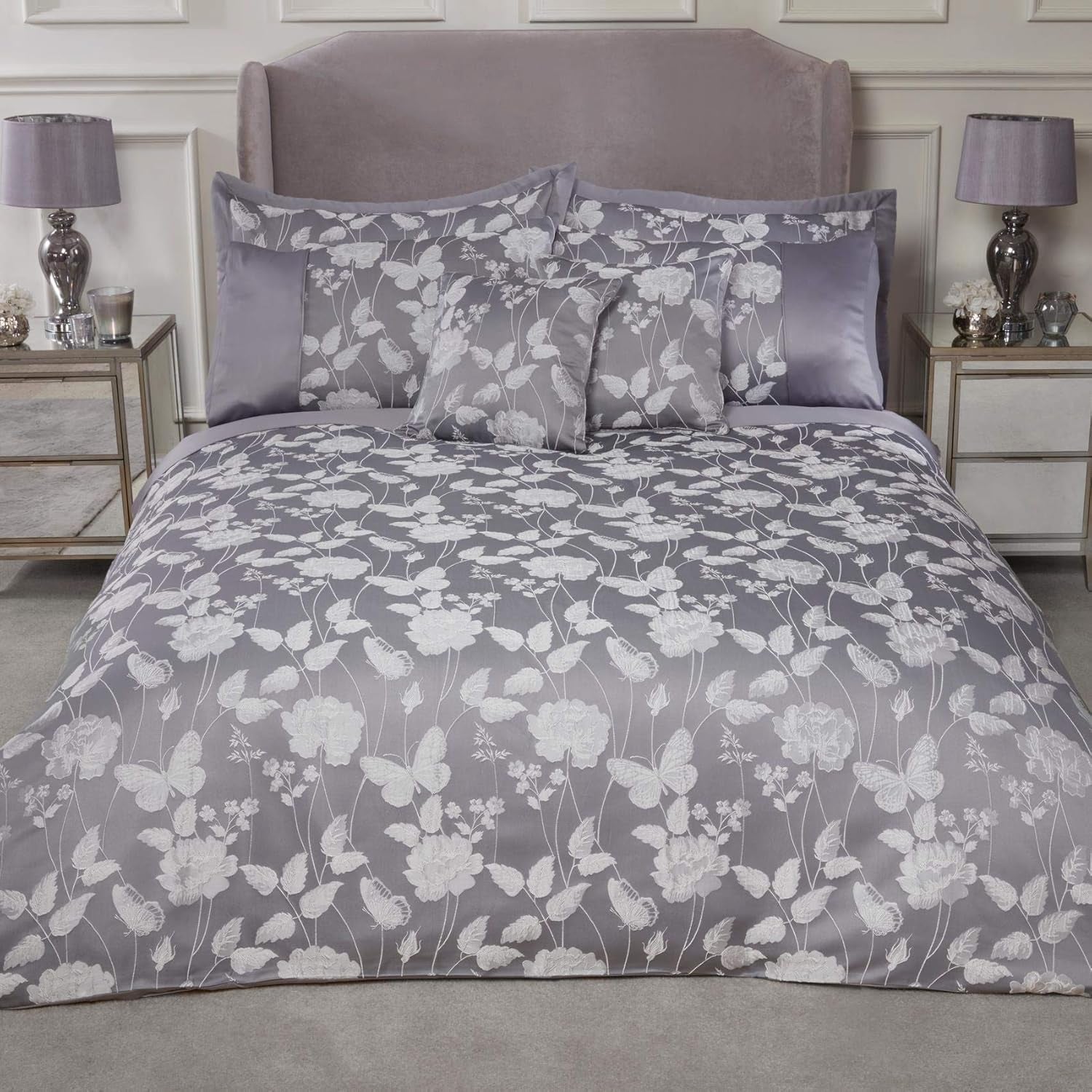Emma Barclay Butterfly Meadow Täcken för King Size säng, 100 % polyester, Cream Naty Shop Täcken och täcken Silver Super King