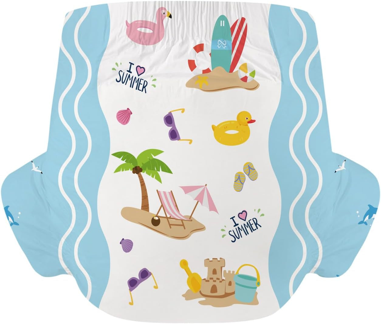 CutiePlusU vuxenblöjor, 10-pack, engångsblöjor för kvinnor och män, maximal absorptionsförmåga över natten - jag älskar sommar (medelstorlek 71-96 cm)