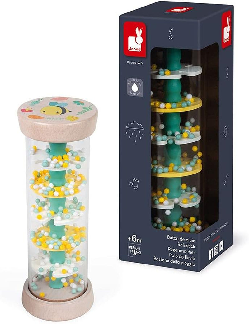 Janod - Wooden Rainmaker - Pure Collection - Leksak för spädbarn och småbarn - Utveckling av finmotorik Visuell och akustisk stimulering - Vattenbaserad färg - Från 6 månader, J05193 Leksaker Bebe Naty Shop Standardtitel