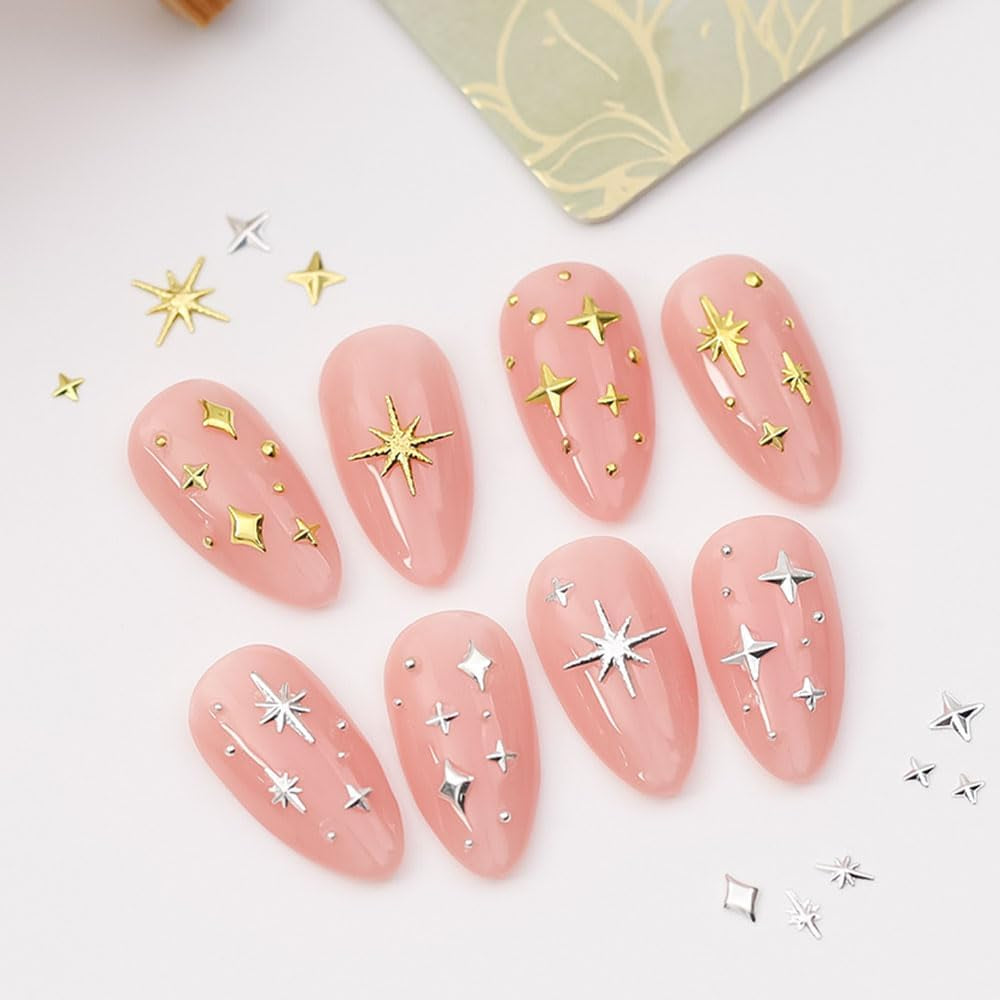120 st Guld-Silver Star Nail Charms Star Y2K Nails Metal Star Nail Charms Blandade storlekar Nagelskruvar Star Nail Design Nail Art 3D Star Charms Nageldekoration Nagelberlocker Nageltillbehör