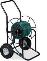 Relaxdays slangvagn, mobil slangupprullare, 1/2" och 3/4" anslutning, slang upp till 80 m, 2 hjul, metall, svart