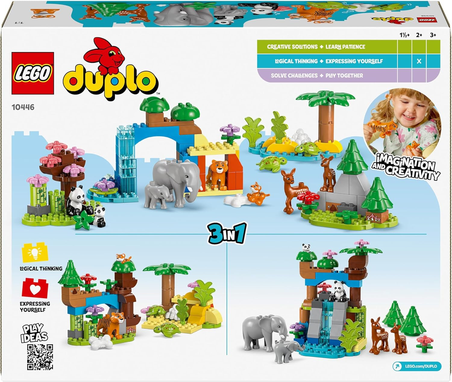 LEGO DUPLO Town Wild Animal Familjer 3-i-1-set, pedagogisk leksak för småbarn med sköldpaddor, tigrar, elefanter, rådjur, pandor, set för förskolebarn från 2 år, Byggleksak med djurfigurer 10446 Byggset Beuche den LEGO-Store