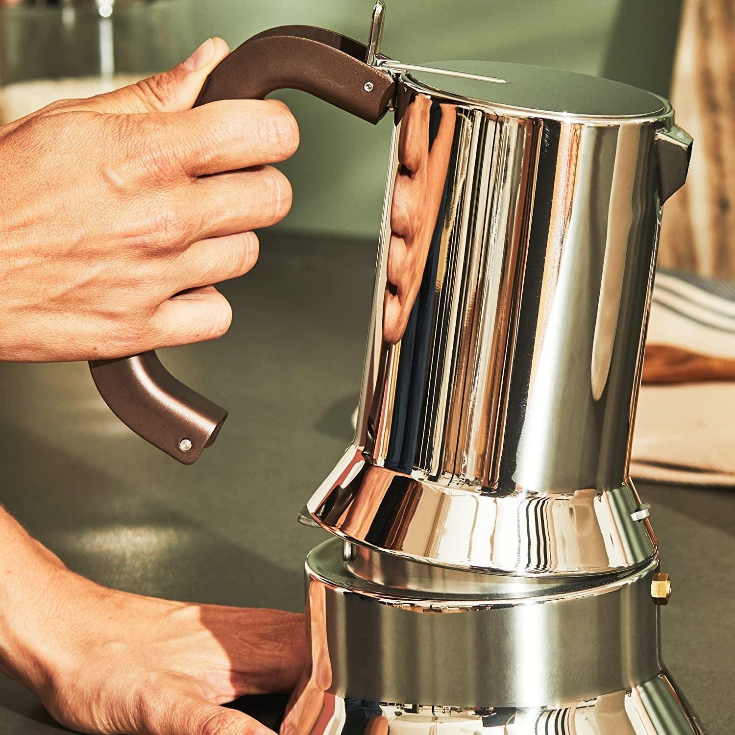 Alessi 9090/6 Espresso med 6 koppar för induktion, rostfritt stål, silver, 15,5 x 13,5 x 27 cm