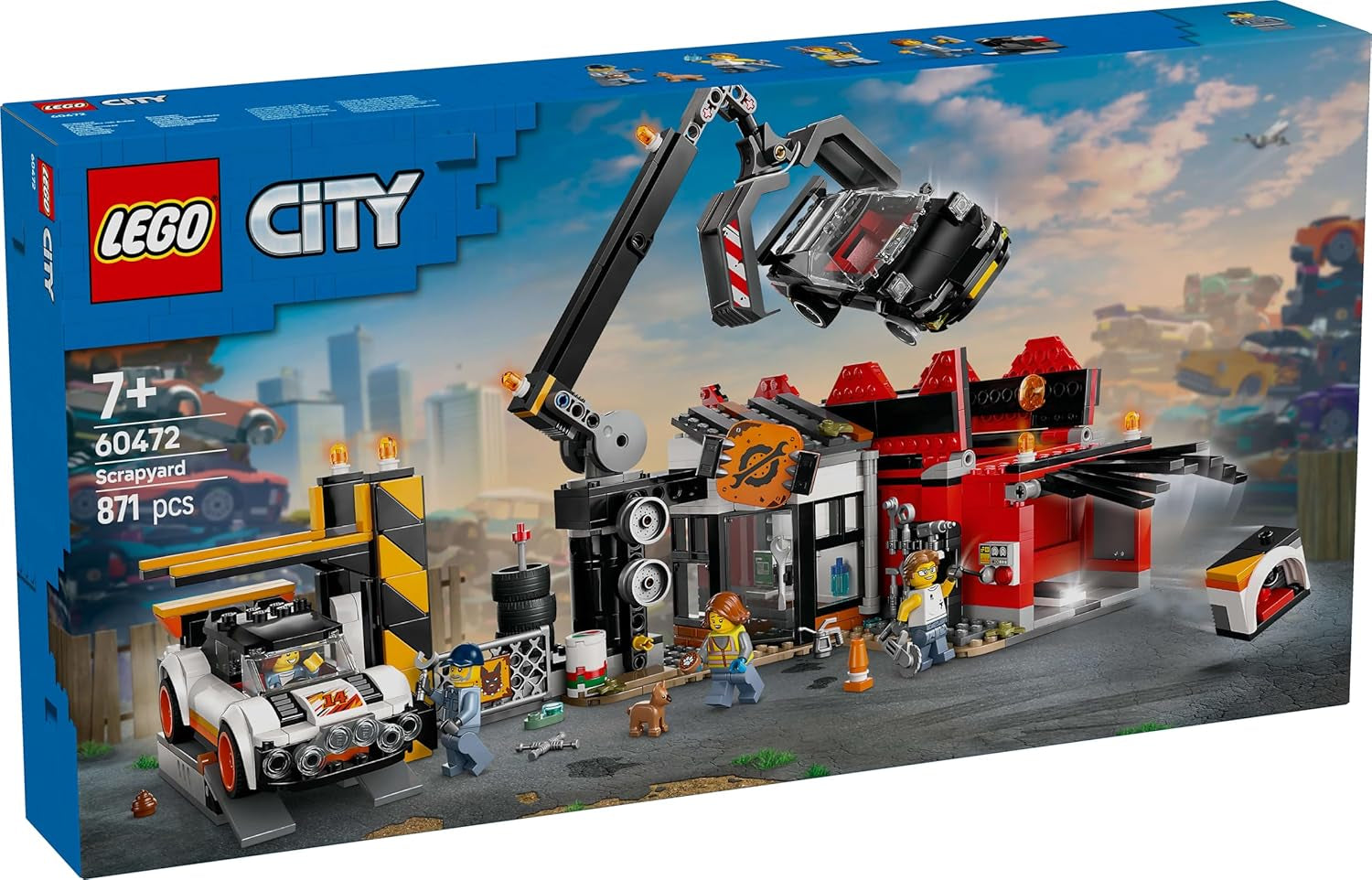 LEGO City skrotgård med bilar - leksak med skrotpress och kran, 2 leksaksbilar, 4 fungerande minifigurer och kontorsbyggnad - födelsedagspresenter för pojkar och flickor från 8 år 60472 Besuche den LEGO-Store byggset