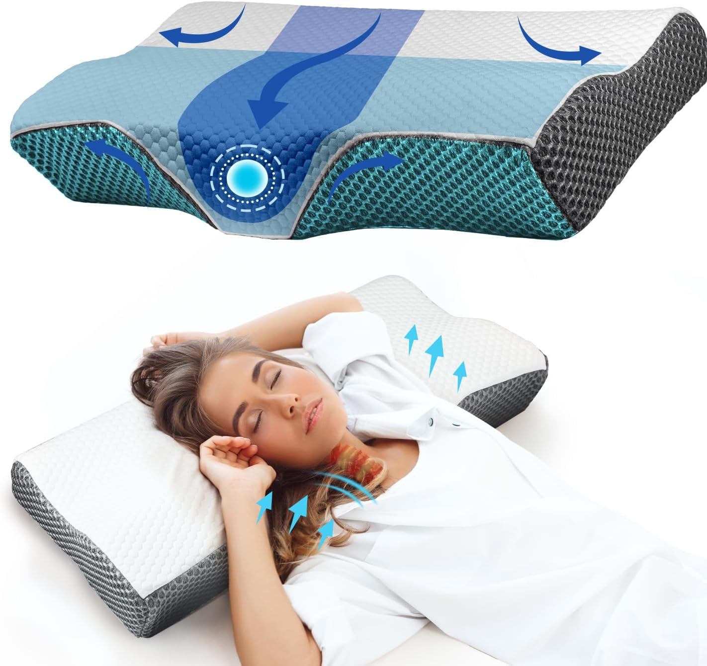 Nacksmärtskudde, ergonomisk ortopedisk nackkudde, sidobaksida buken Memory Foam Kudde, Antisnarkningskudde för män kvinnor (62 * 34,5 * 12/8cm) Cervikala ortopediska kuddar Naty Shop