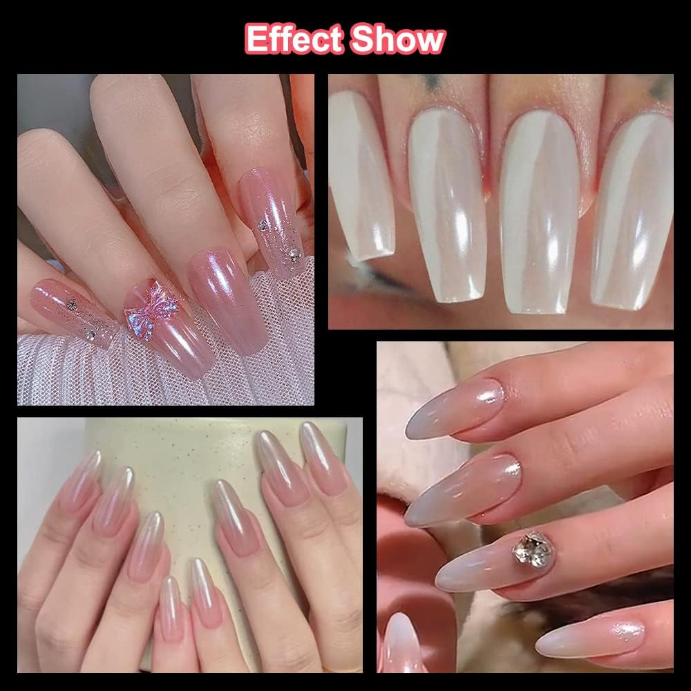 2 Schachteln Weiße Perle Chrom Nagelpuder - Transparent Aurora Ice Shimmer Chrome Pigment Pulver Für Nägel, Glaserad Donut Glitzerpuder Nails Spiegeleffekt-Glitter Nagelkunst-Pulver Für Diy-Salon