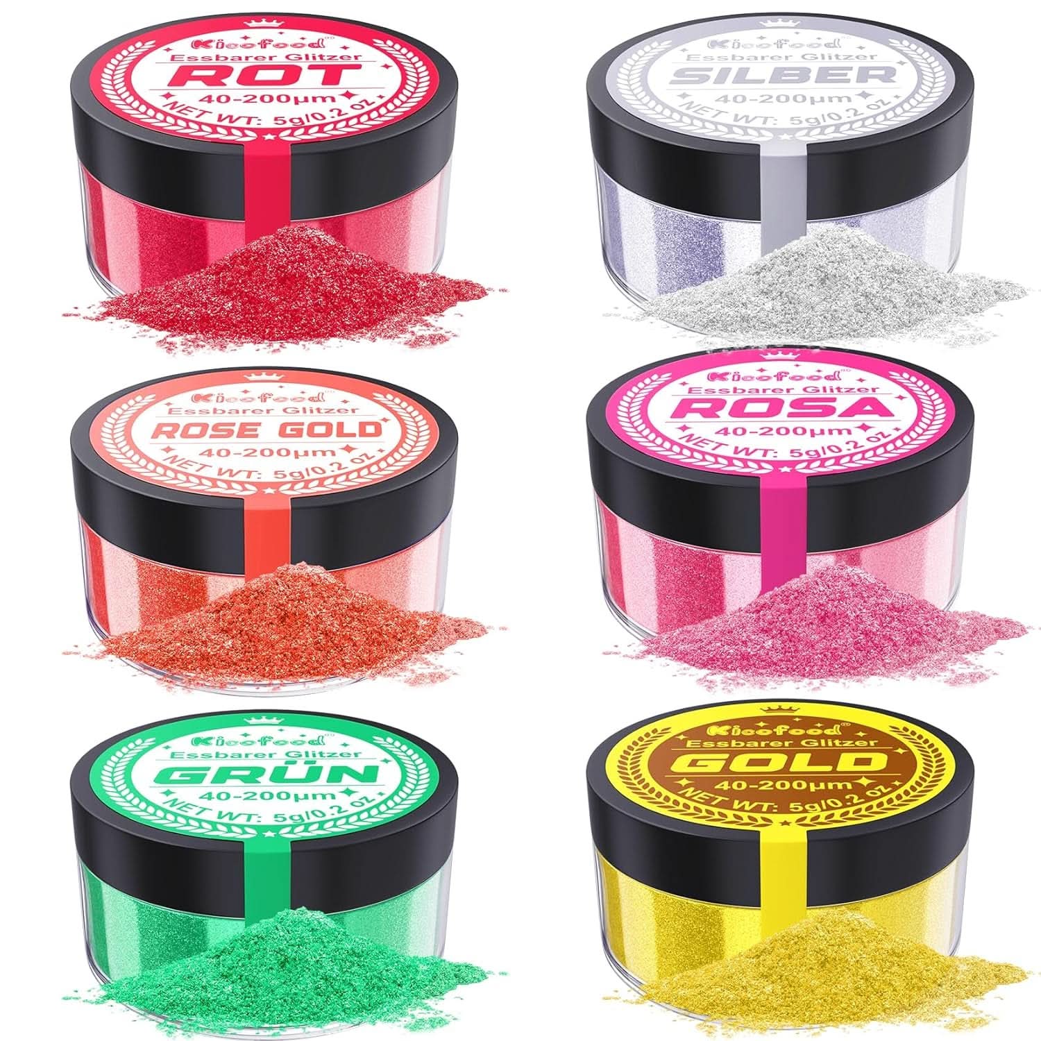 Ätbart glitter, set med 6 nyanser, 5 gram Glitter Naty Shop
