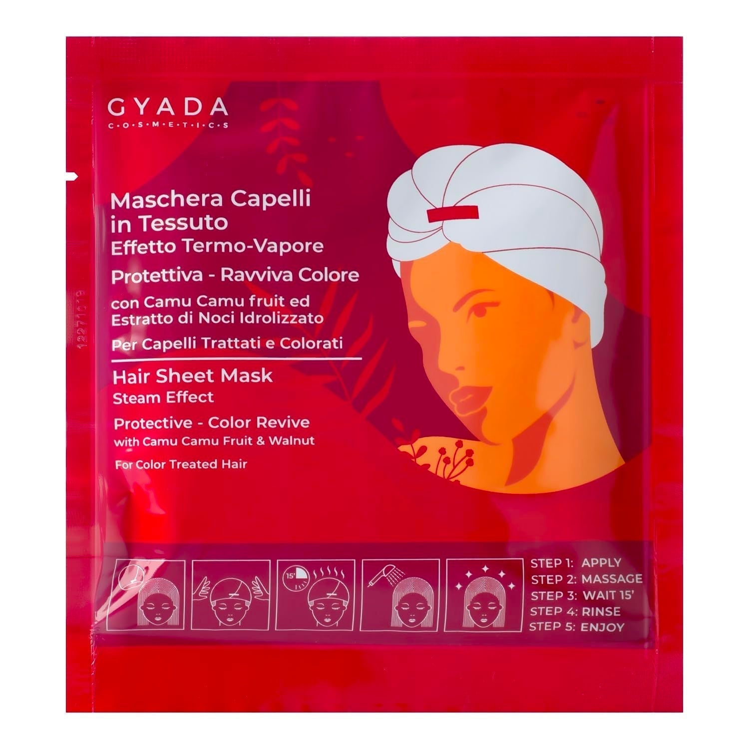 GYADA COSMETICS Textilhårmask för färgskydd och uppfriskande glanseffekt Termisk lock Kamomill Macadamiaolja och pantenol 60ml Naty Shop Hårmask 1 st (förpackning med 1) Nötter