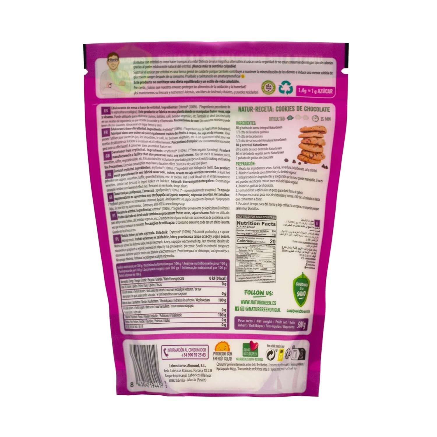 Bio Erythritol, naturligt sötningsmedel, ekologiskt, lågt glykemiskt index, 500 gram sötningsmedel Naty Shop