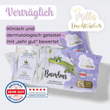Millis Bamboo Baby Sensitive våtservetter för ömtålig babyhud - 5 x 60 stycken - Naturlig, skonsam och hållbar rengöring - Biologiskt nedbrytbara babyservetter, plastfria och alkoholfria