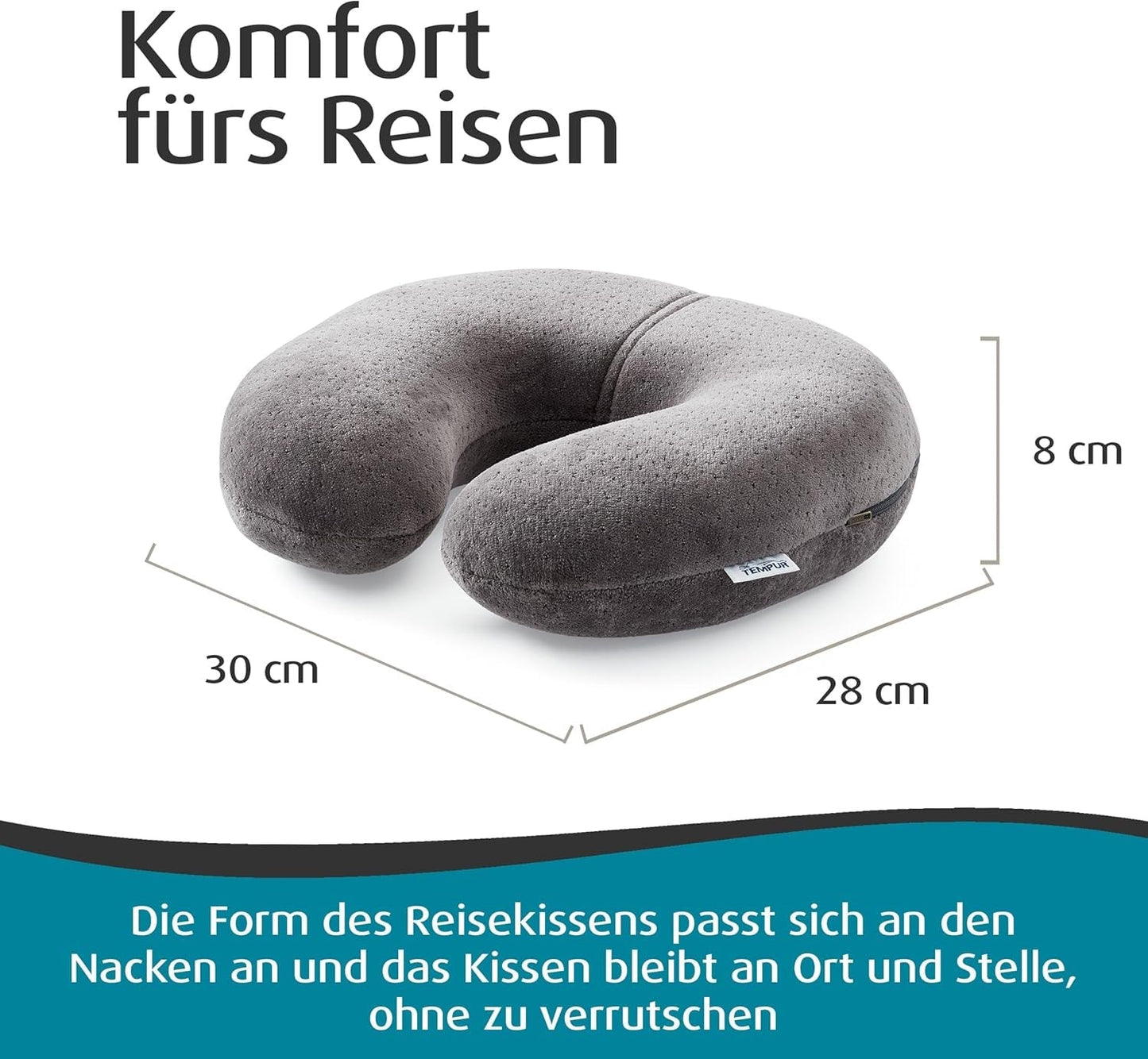 TEMPUR Transit Resekudde Bekväm viskoelastisk nackkudde Material Idealisk för resor med buss, tåg, bil eller flygplan 30 x 28 x 8 cm