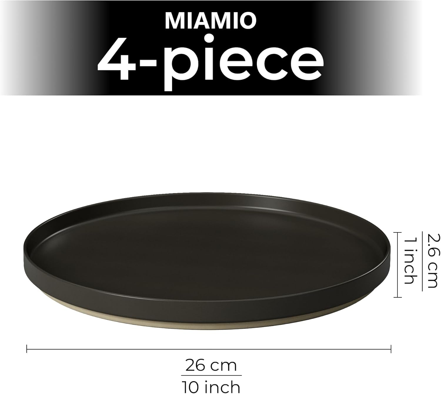 MIAMIO - 4-personers tallriksset / 4-personers keramiskt servisset, diskmaskin och mikrovågssäkert servis av stengods - Sierra Collection (mörka tallrikar, stora tallrikar (4x))