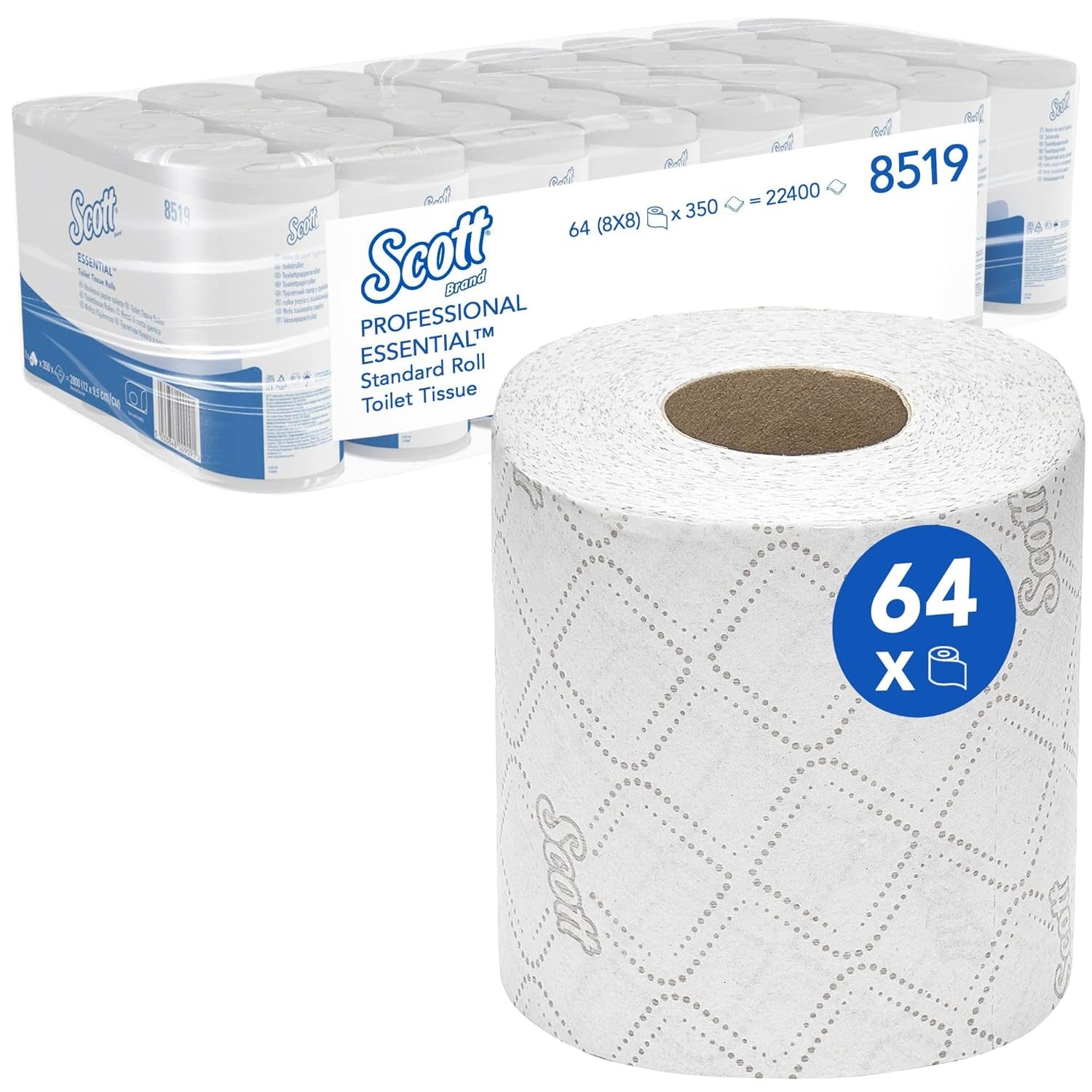 Scott® Essentialtm 8519 Toalettpapper 2 Ply White Fsc Certified Recycled Fiber Toalettpapper 64 rullar X 350 ark (totalt 22 400 ark)