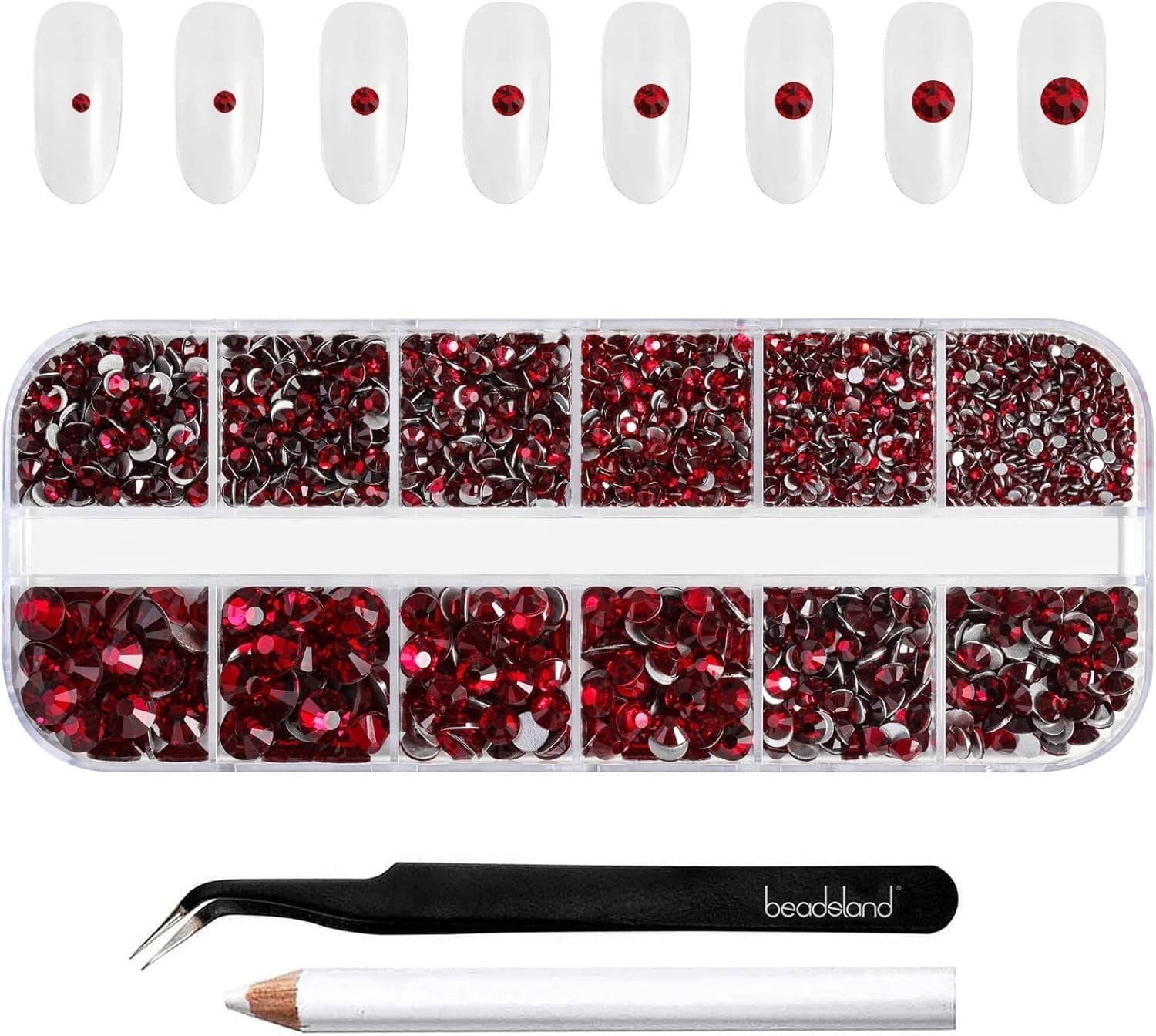 Beadsland 2500st Glas Nailart Strasssteine ​​​​Kristall Flatback Edelsteine ​​​​Runde, ​​Für Handwerk Gemischt 8 Größen SS4 ~ SS30 Mit Picking Pinzette Und Stift (Kristall Weiss)