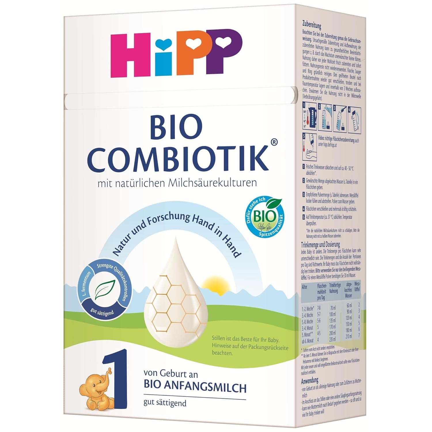 HiPP 1 Organic Combiotik (4 x 600g), mjölkpulverformel för spädbarn från födseln, med naturliga kulturer av mjölksyra och lättbehandlad organisk stärkelse, av bästa ekologiska kvalitet