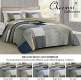 Chezmoi Collection Addy Patchwork Quilt Set Förtvättad bomull Lätt Vändbar All Seasons Oversized 3 delar Marinblå Vit Grå Taupe Pläd Quilts & Quilts Naty Shop
