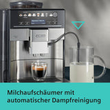 Automatisk espressomaskin Siemens EQ.6 plus s700 TE657503DE, för många kaffespecialiteter, mjölkskummare, keramisk kvarn, dubbel kaffefunktion, anti-kalk, automatisk ångrengöring, 1500 W, rostfritt stål