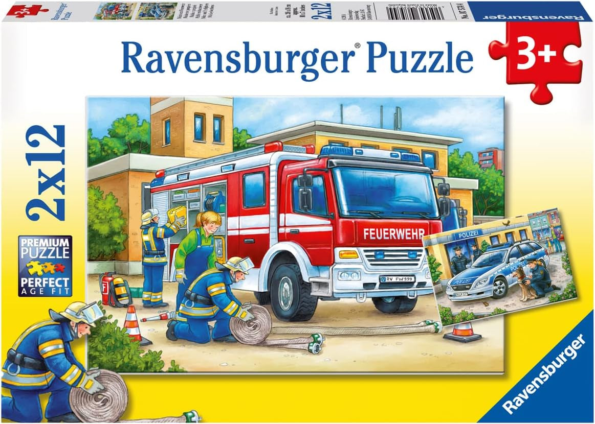 Ravensburger Pussel för barn - 07574 Polis och brandkår - Pussel för barn från 3 år, med 2X12 bitar Pussel Naty Shop 07574 Polis och brandkår