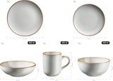 MÄSER Mabella, Vintage servisset för 4, 20-delars kombinationsservice med förfinad reaktiv glasyr och fin brun kant, Stengods, Grå-Beige