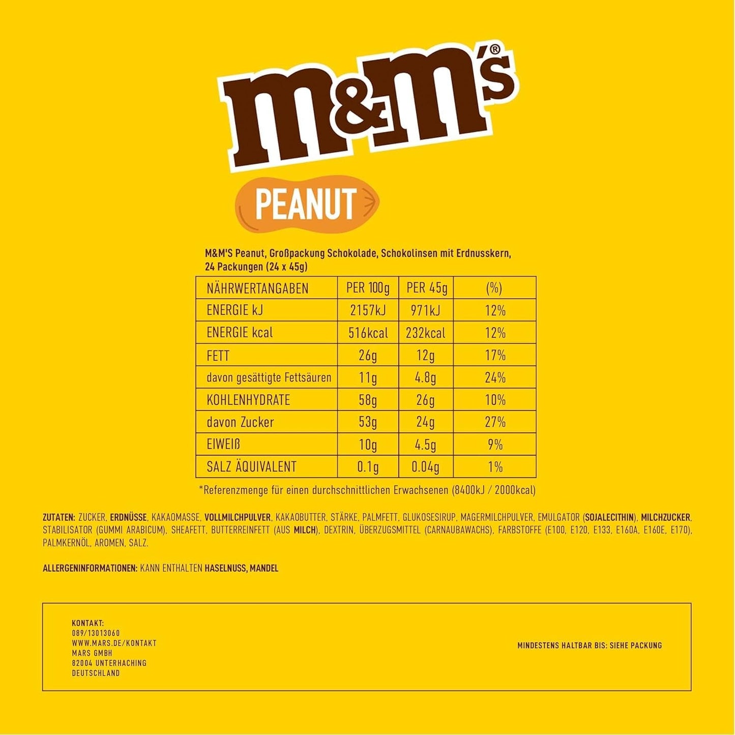 M&M's Peanut Chocolate Bulk Pack 24 x 45 g Choklad Peanut Smaksatt Linser Chokladpresent (1080g) Idealisk som godis med fotbollstema