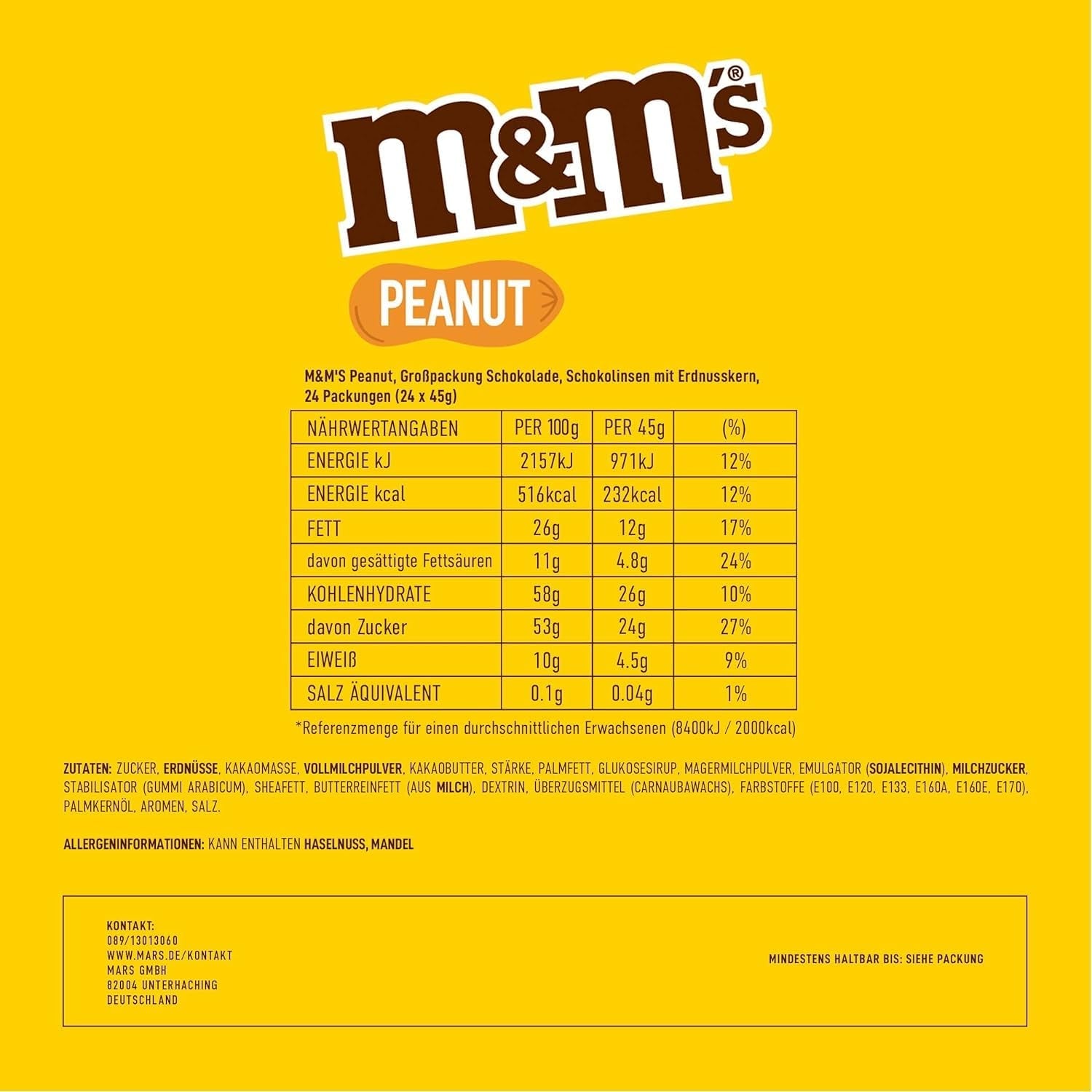 M&M's Peanut Chocolate Bulk Pack 24 x 45 g Choklad Peanut Smaksatt Linser Chokladpresent (1080g) Idealisk som godis med fotbollstema