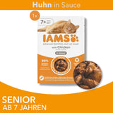 IAMS Delights våt kattmat med kyckling i sås för äldre katter 7 år och äldre - provstorlek, individuell påse, 1 x 85 g