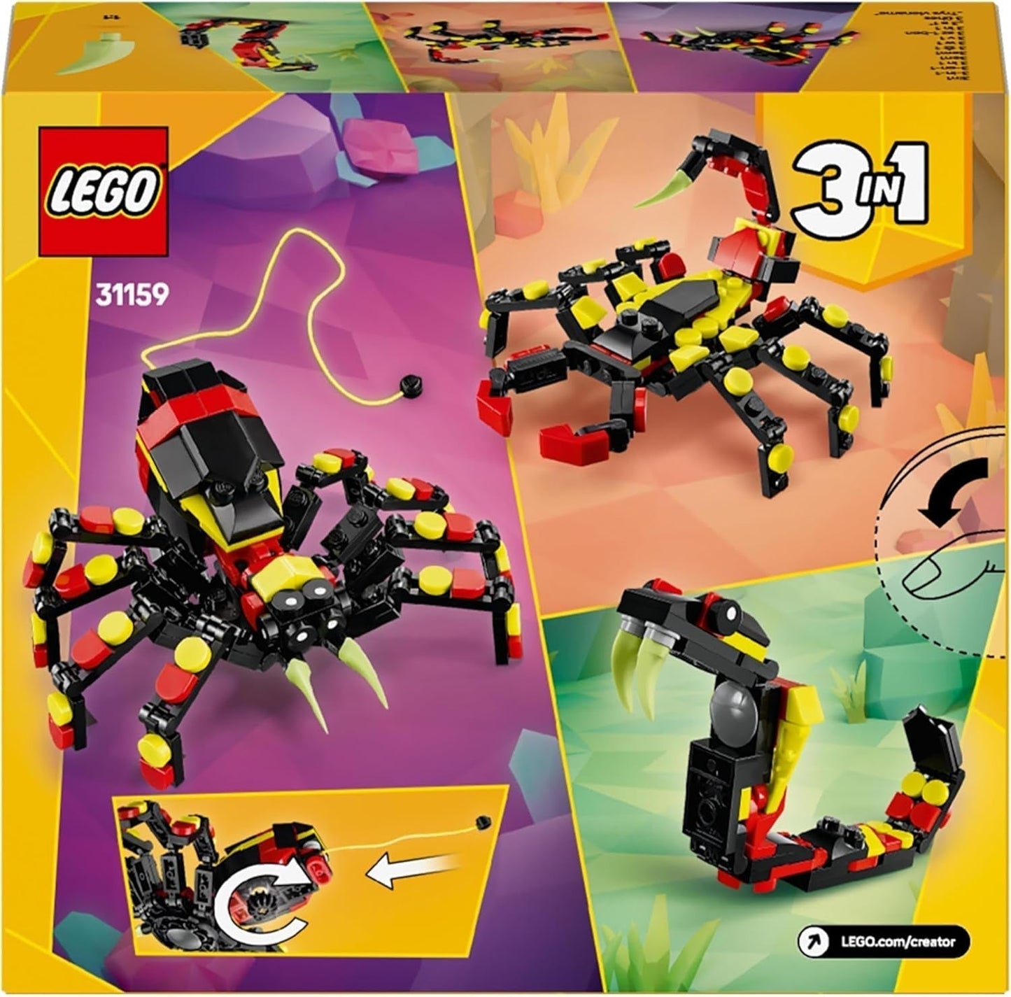 LEGO Creator 3In1 Vilda djur: Överraskningsspindel - leksak att bygga om till en skorpion eller ormfigur - byggset med 3 modeller - present till pojkar och flickor från 7 år 31159 Byggset Besuche den LEGO-Store