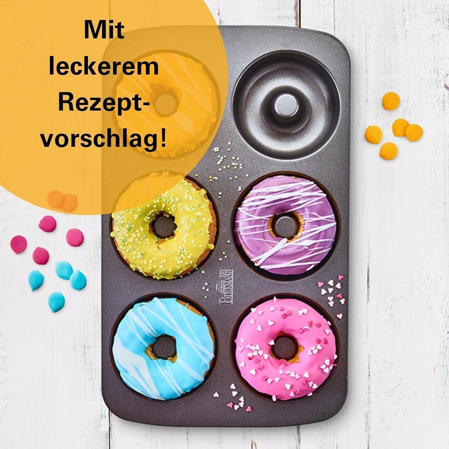 Birkmann, Easy Baking, Donutblech, Backform Für 6 Donuts, Mit Hochwertiger Antihaftbeschichtung, Ø 9 Cm, Mit Rezept, 881631 Formar och brickor för bakning Naty Shop
