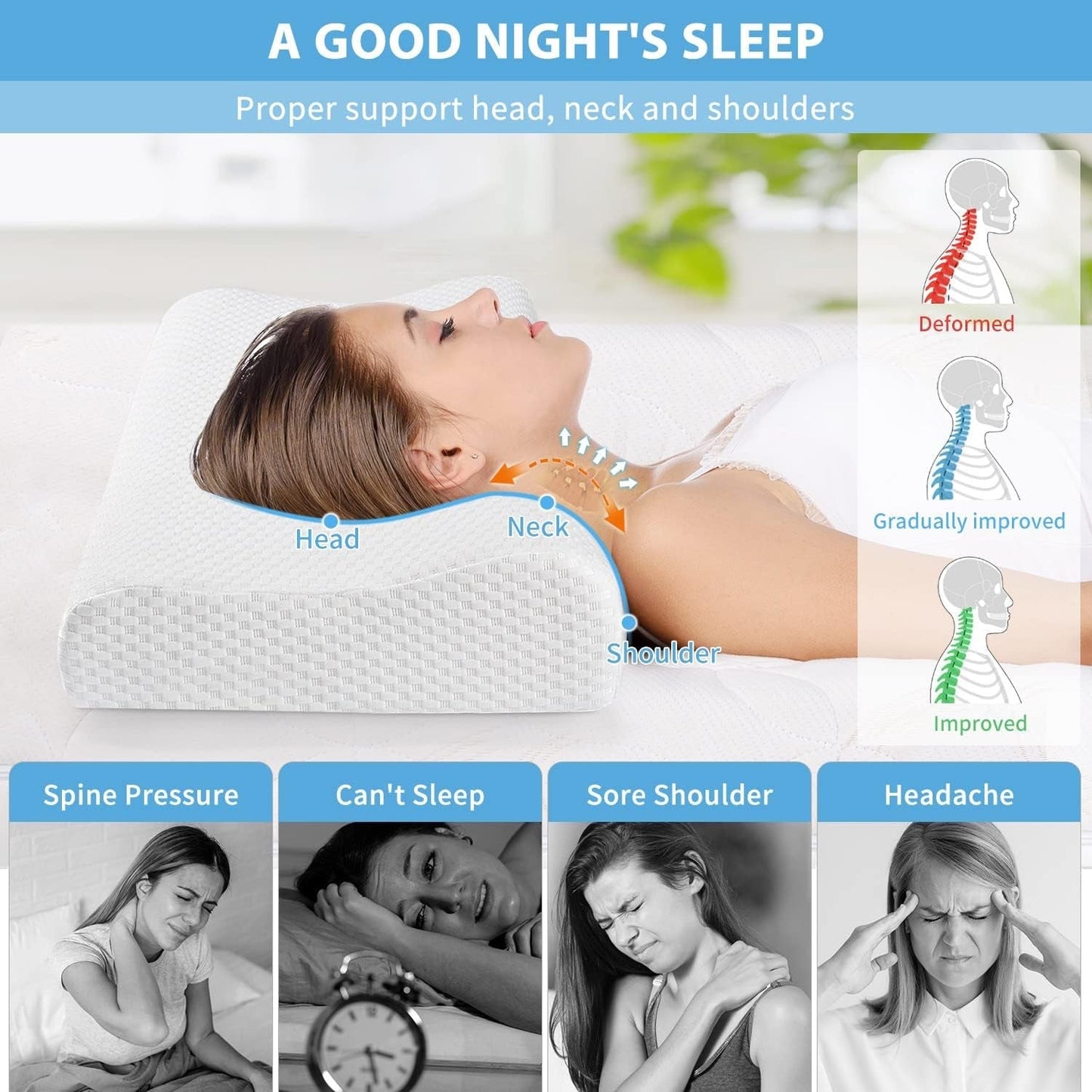 Findigit Health Kudde, Memory Foam Kudde, Ortopedisk nackstödskudde för sido- och ryggslipare, Ergonomisk Cervical Spine Kudde (60 X 35 X 11/9cm) Cervikal Ortopediska Kuddar Naty Shop