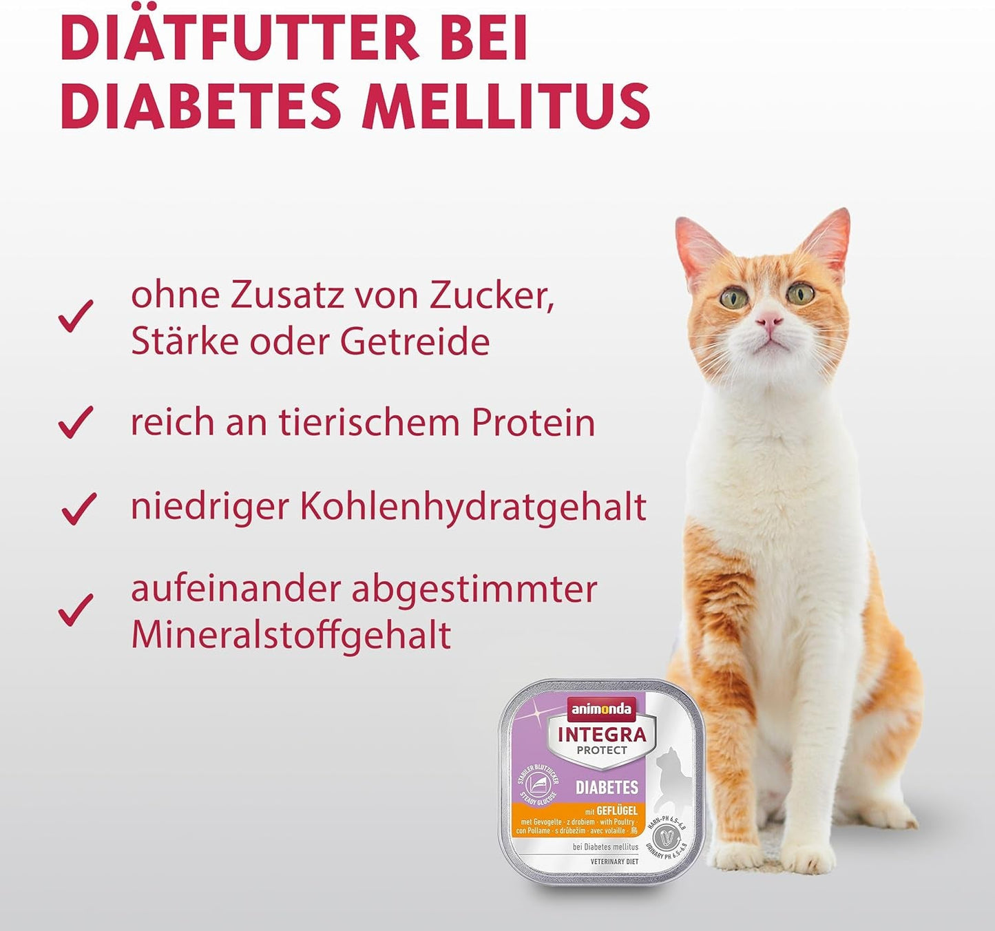 animonda INTEGRA PROTECT Diabetes med fjäderfä (16 x 100 g), våtfoder för diabetiska katter, dietiskt foder för diabetiska katter, våtfoder utan socker