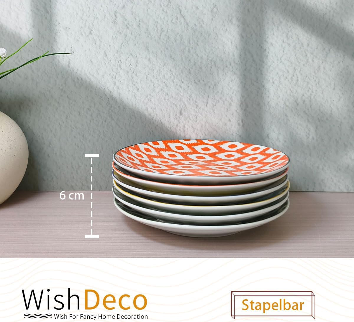 Tårtfat, set om 6; små desserttallrikar (15 cm); salladstallrikar av porslin; färgglada tallrikar till frukost; minitallrikar för pasta, frukt, bröd