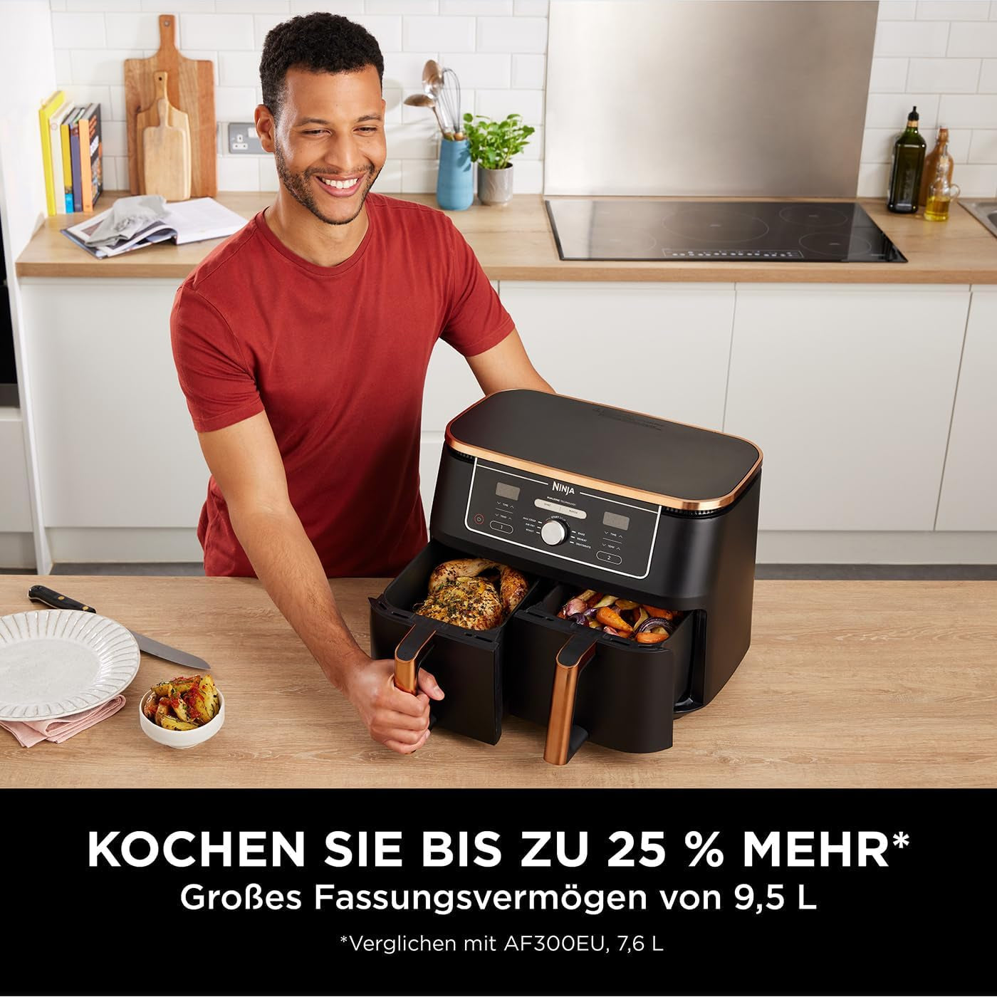 Ninja Foodi AF400EUCP MAX Dual Zone Air Fryer, 9,5 L Airfryer, 2 fack, med tång, non-stick beläggning Hushållsapparater Naty Shop
