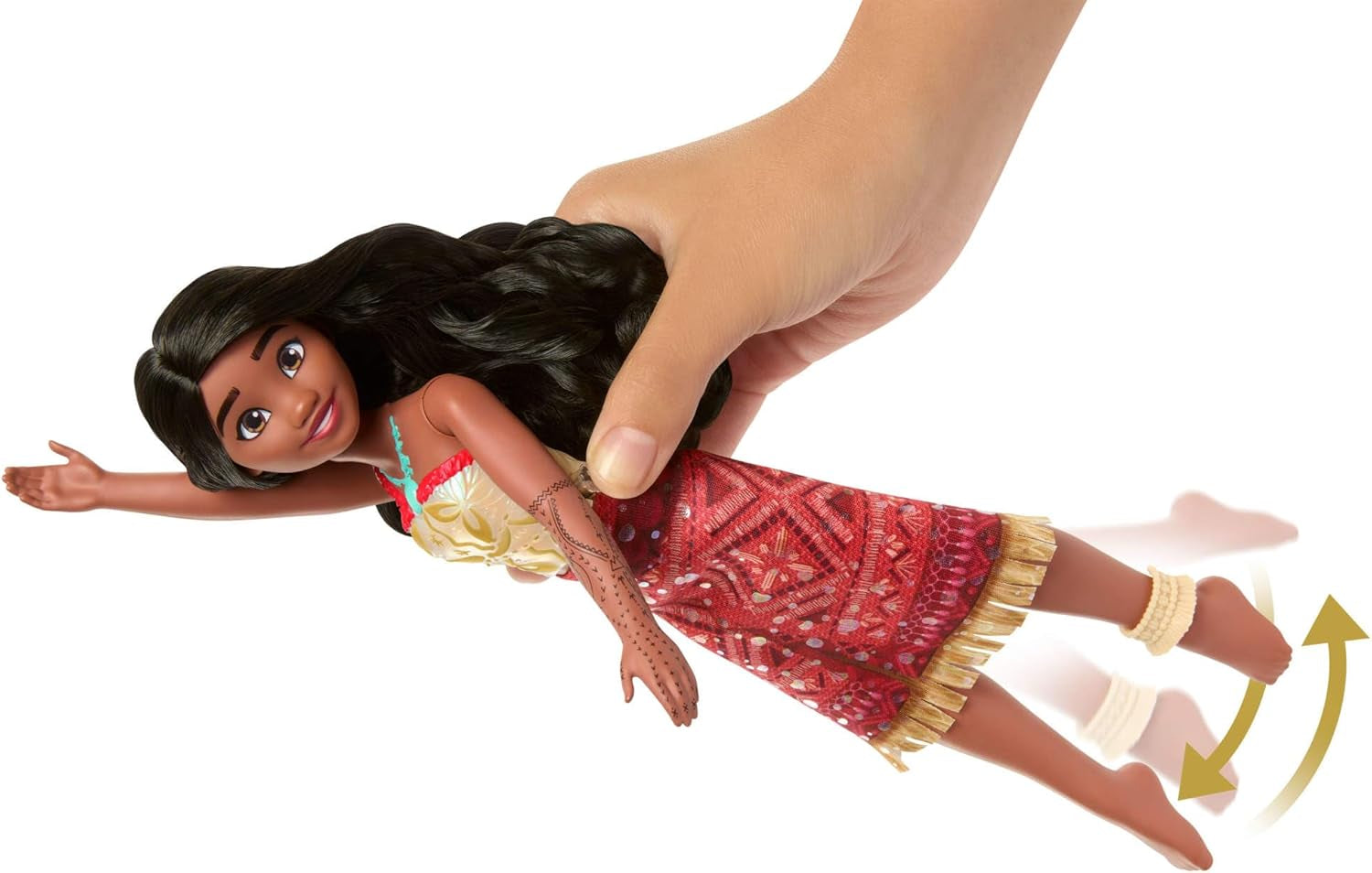 Mattel Toys Disney Moana 2 Tautai Moana simmodedocka med 2 tillbehör, färgskiftande topp och ben för simrörelser Filminspirerad JFF09