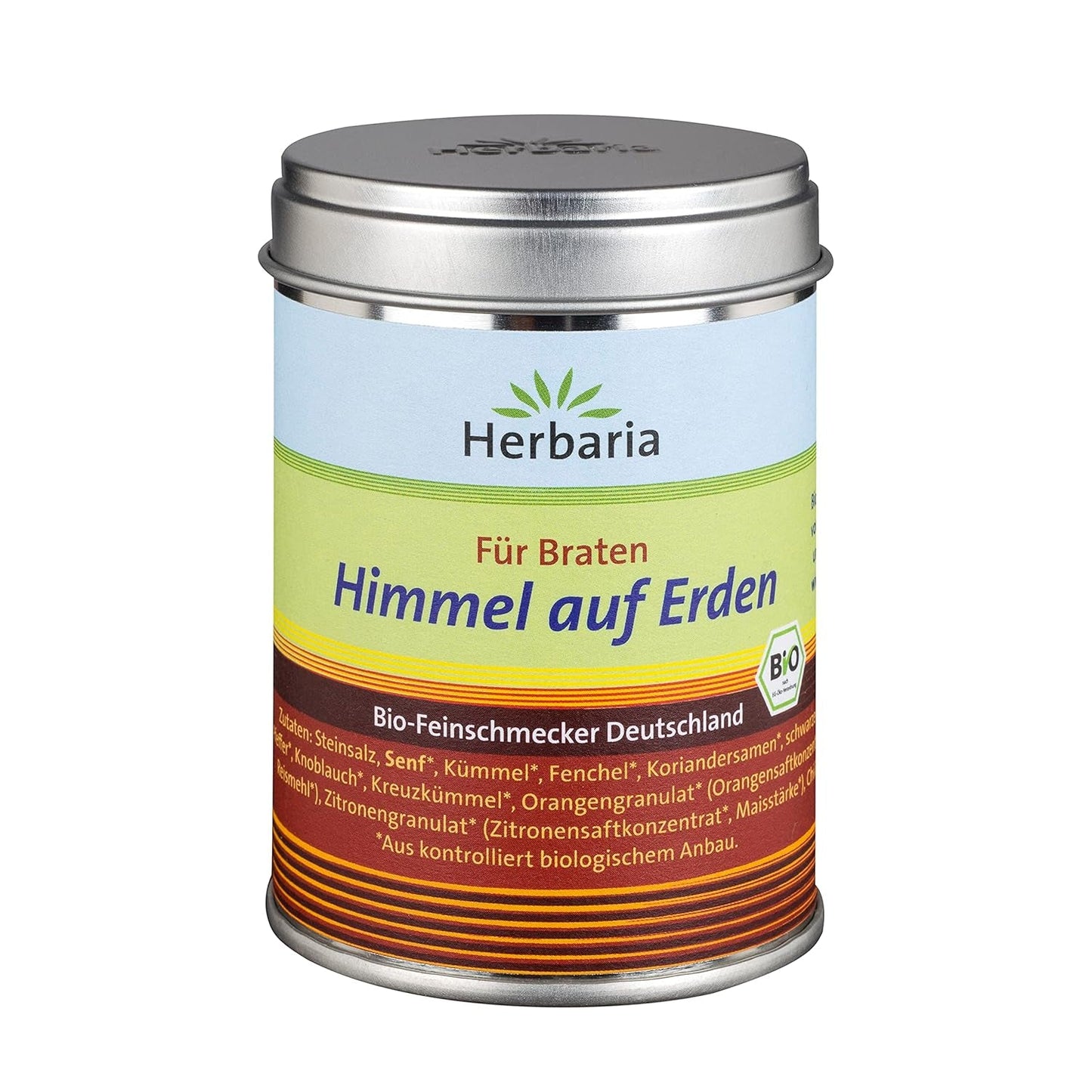 Herbaria Himmel auf Erden bio 100g M-Dose – fertiges Bio-Gewürzsalz für Rind-, Kalb- och Schweinefleisch als Braten eller Kurzgebratenes – in nachhaltiger Aromaschutz-Dose