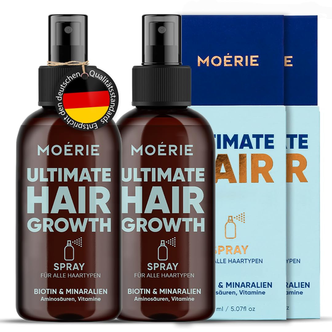 MOÉRIE Ultimate Mineral Hair Growth Spray för längre, tjockare och fylligare hår - med biotin och koffein - Veganska hårprodukter, Parabenfri, alla hårtyper, vänder håravfall - 2 månaders tillförsel Hårvård Naty Shop Double Set