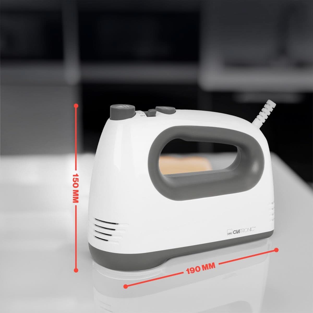 Clatronic Mixer | Kraftvoller 400 Watt-motor | Handmixer | Turbostufe & 5 Geschwindigkeitsstufen | Handmixer | Spülmaschinengeeignete Edelstahlquirle Und -Knethaken | HM 3775 Kitchen Naty Shop
