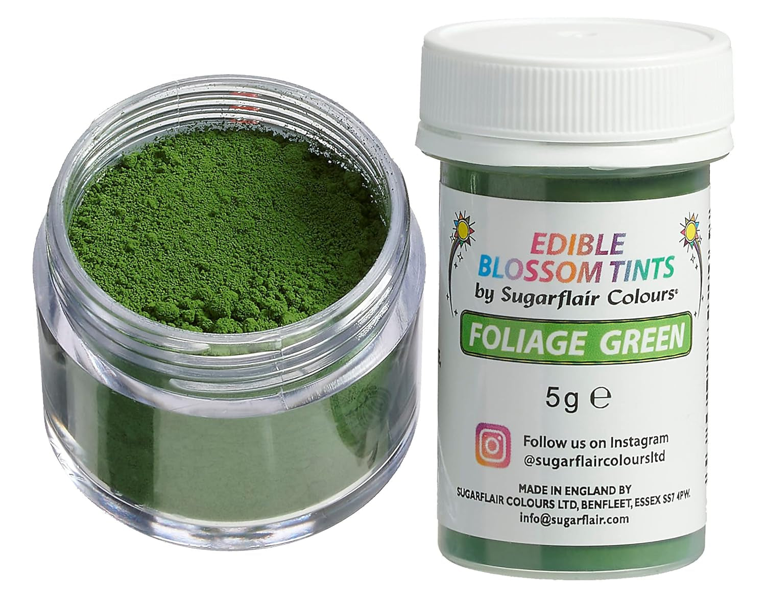 Sugarflair Blossom Tint Dust Leaf Green - Livsmedelsfärgpulver för tårtdekorationer, fondant, glasyr, choklad, smörkräm, macarons och mer - 5G