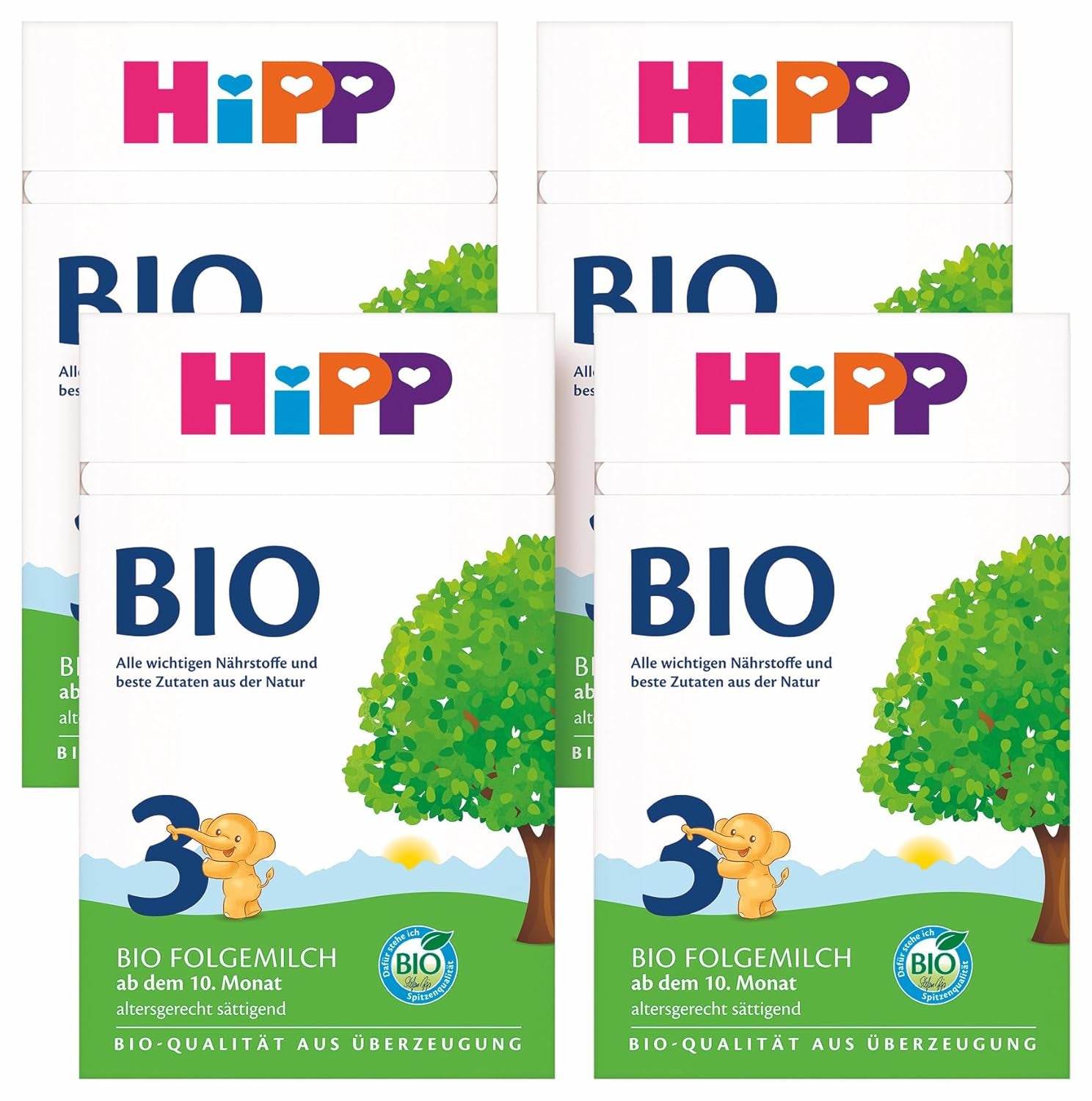 HiPP 3 Ekologisk tillskottsmjölk (4 x 600g) - efter 10 månader, med Omega-3 (DHA, ALA), Kalcium, Vitamin D, av bästa ekologiska kvalitet