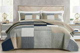 Chezmoi Collection Addy Patchwork Quilt Set Förtvättad bomull Lätt Vändbar All Seasons Oversized 3 delar Marinblå Vit Grå Taupe Pläd Quilts & Quilts Naty Shop