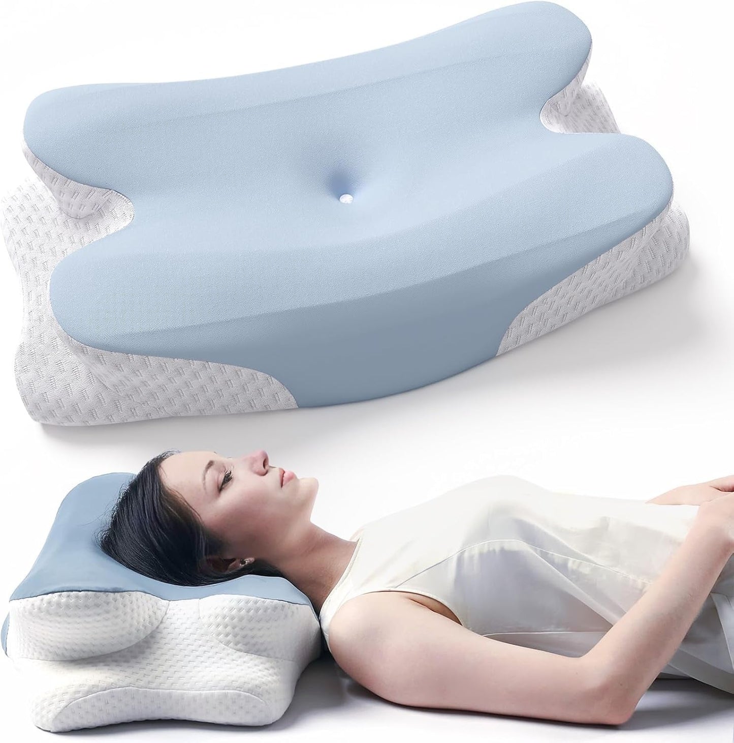 RUMMY Ergonomisk Memory Foam Nackstödskudde med avtagbart tvättbart överdrag för sido- och magsliprar (grå) Cervikala ortopediska kuddar Naty Shop Blue