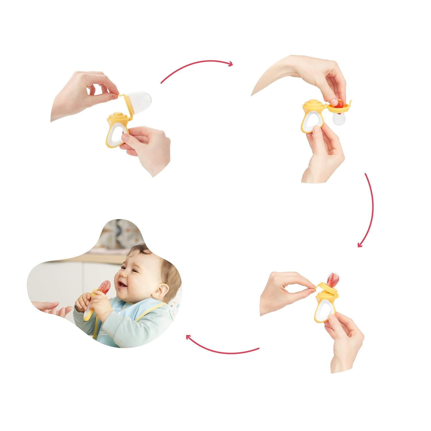 Badabulle barnmatare med skyddsöverdrag, ergonomiskt handtag, lugnar tandköttet och introducerar nya smaker, från 4 månader, BPA-fri