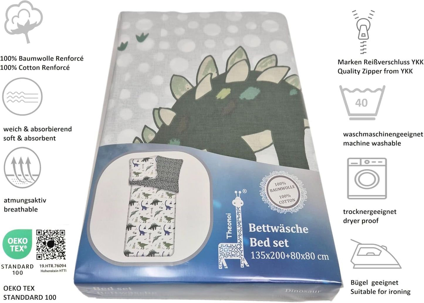 Sängkläder för barn, vändbara, Dinosaurier Sängkläder - barn Naty Shop