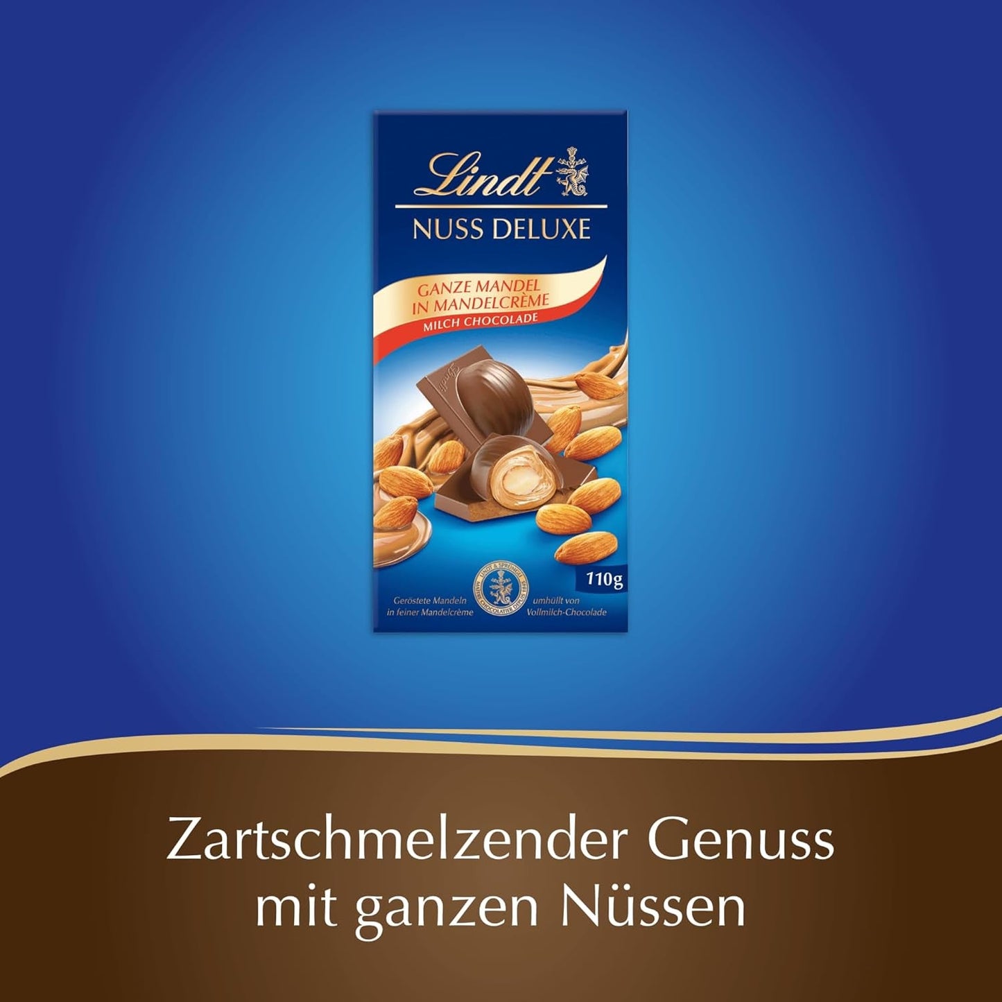 Lindt Choklad | NUT DELUXE Chokladkaka med mjölk och mandel | 110g | Mjölkchoklad med rostad mandel i en slät mandelkräm | Chokladkaka