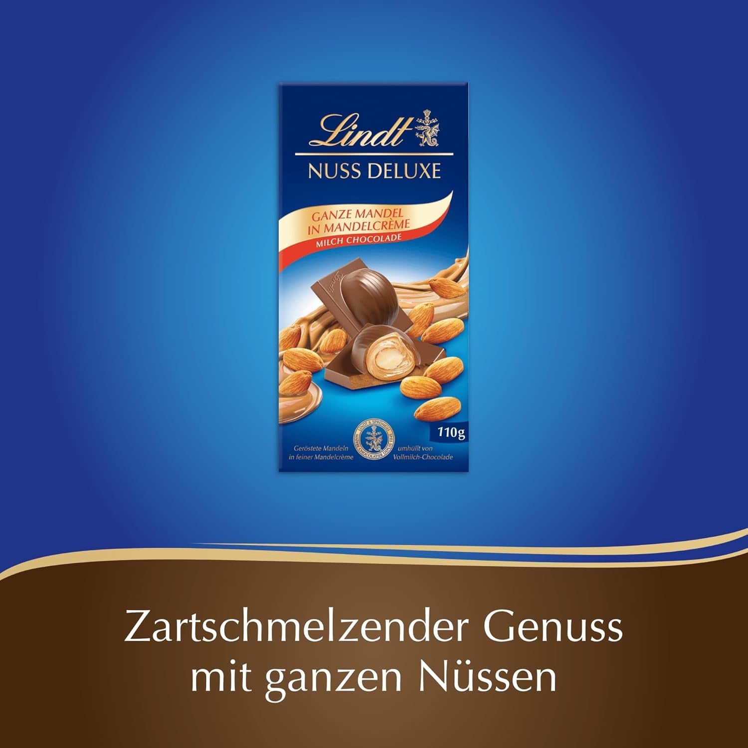 Lindt Choklad | NUT DELUXE Chokladkaka med mjölk och mandel | 110g | Mjölkchoklad med rostad mandel i en slät mandelkräm | Chokladkaka