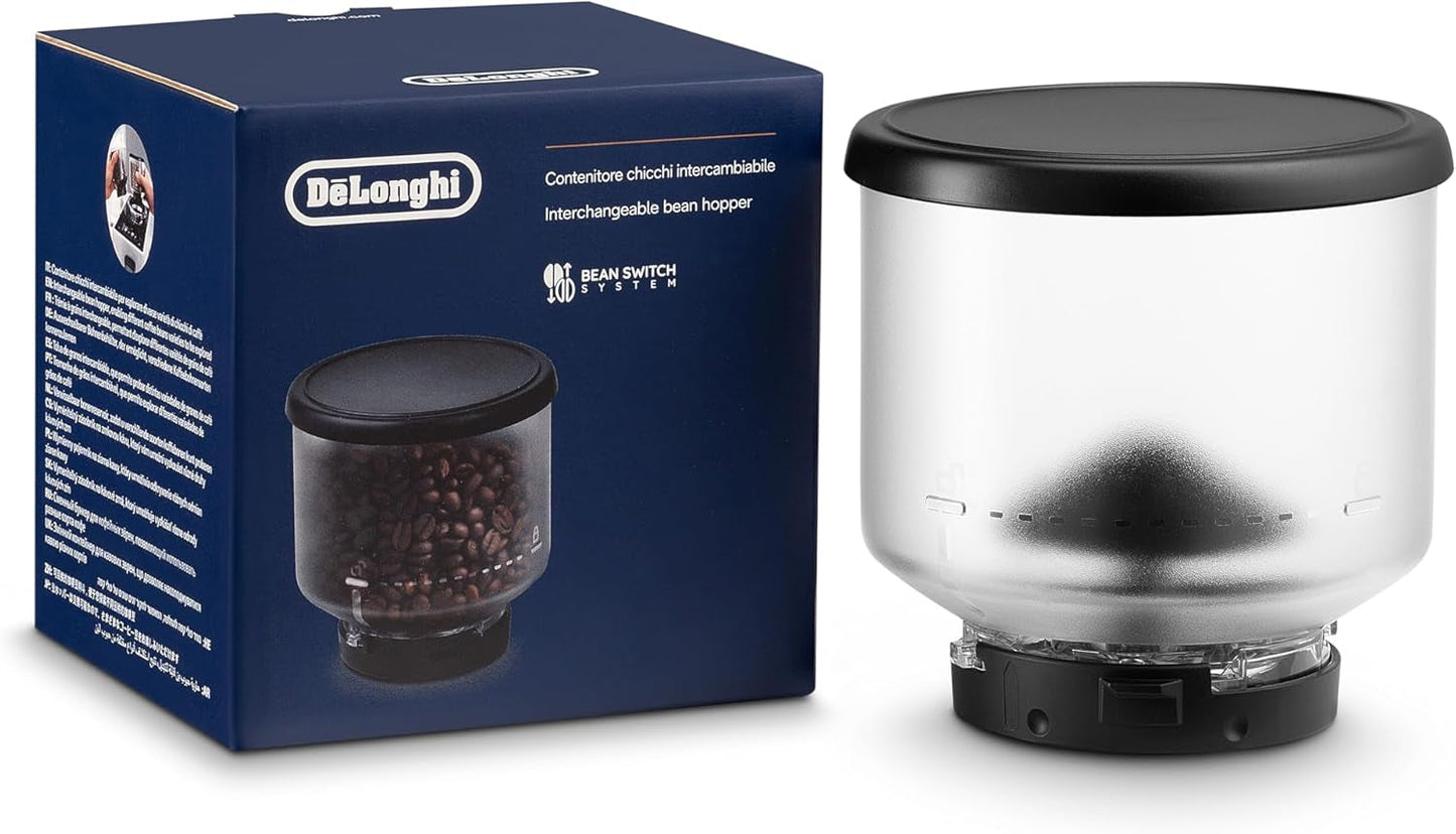 De'Longhi DLSC403 bönbehållare, utbytbar bönbehållare för De'Longhi Rivelia automatisk kaffemaskin, inkl. 250 g kaffebönor, svart lock