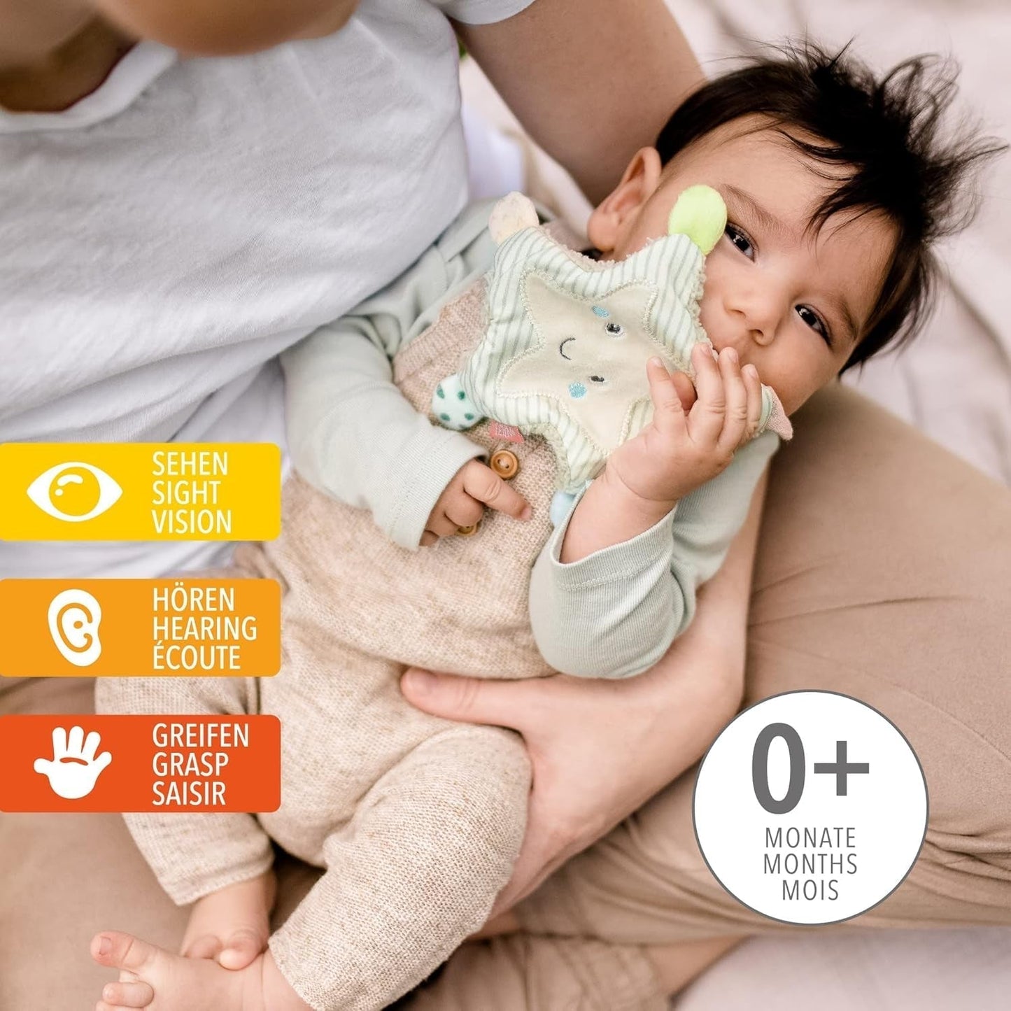 Fehn sprakande sjöstjärna - babyleksak att ta tag i och leka & sprakande leksak för spädbarn och småbarn från 0+ månader & SIGIKID 41179 butterfly grab leksak röd gröna stjärnor Baby Toys Naty Shop