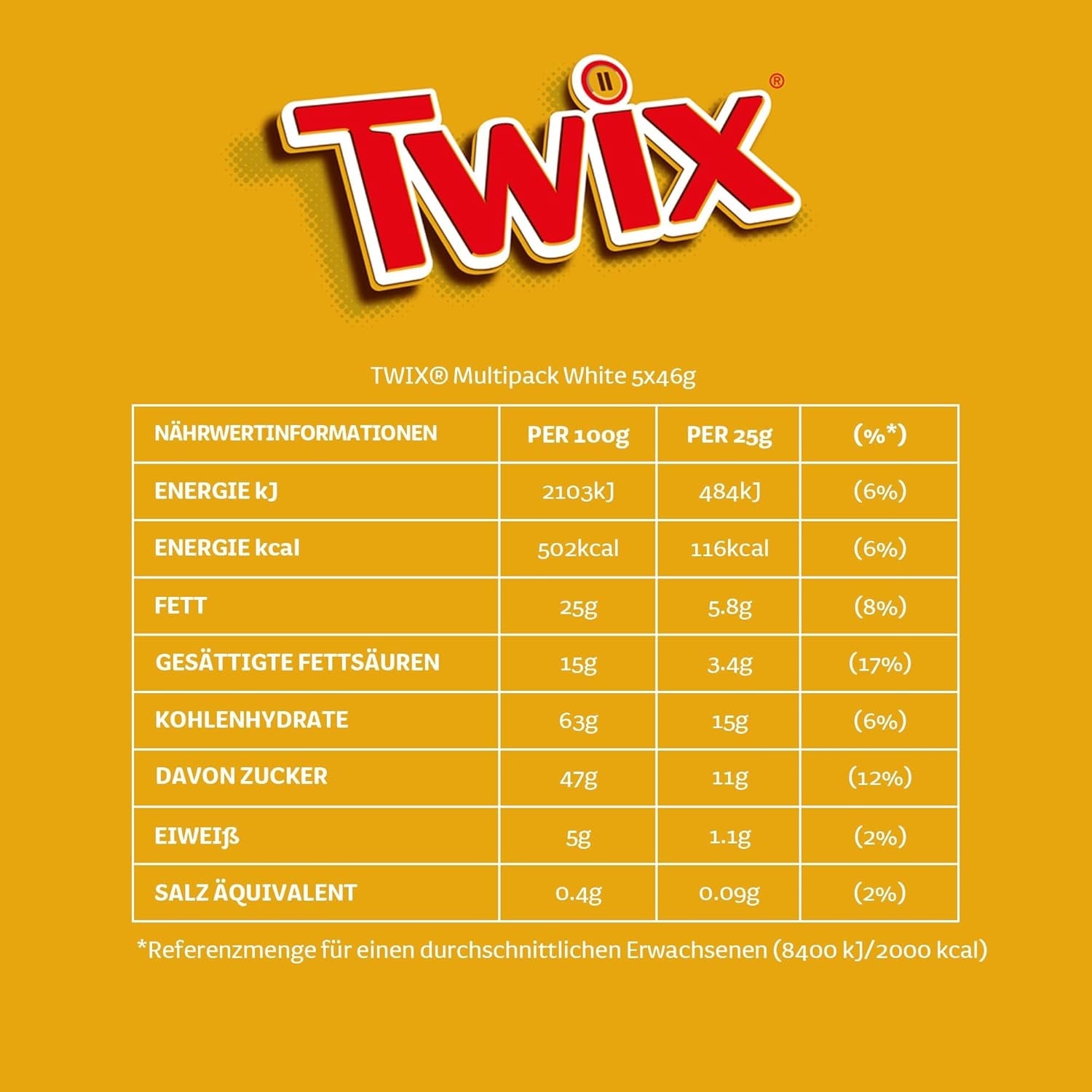 Twix vita chokladkakor; kola, kex, vit choklad; flera paket choklad; 5 barer (5 x 46 g)