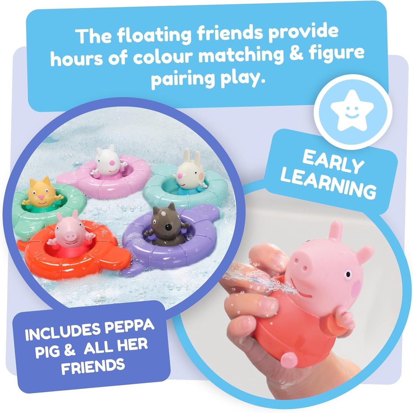 Tomy Toomies Peppas Pool Party - 5 koppar med kopplingsring med 5 leksaker för barn Peppa Pig & Friends Water Squirter - badleksaker +18 månader - Badleksaker för barn och poolleksaker Bebe Toys Naty Shop